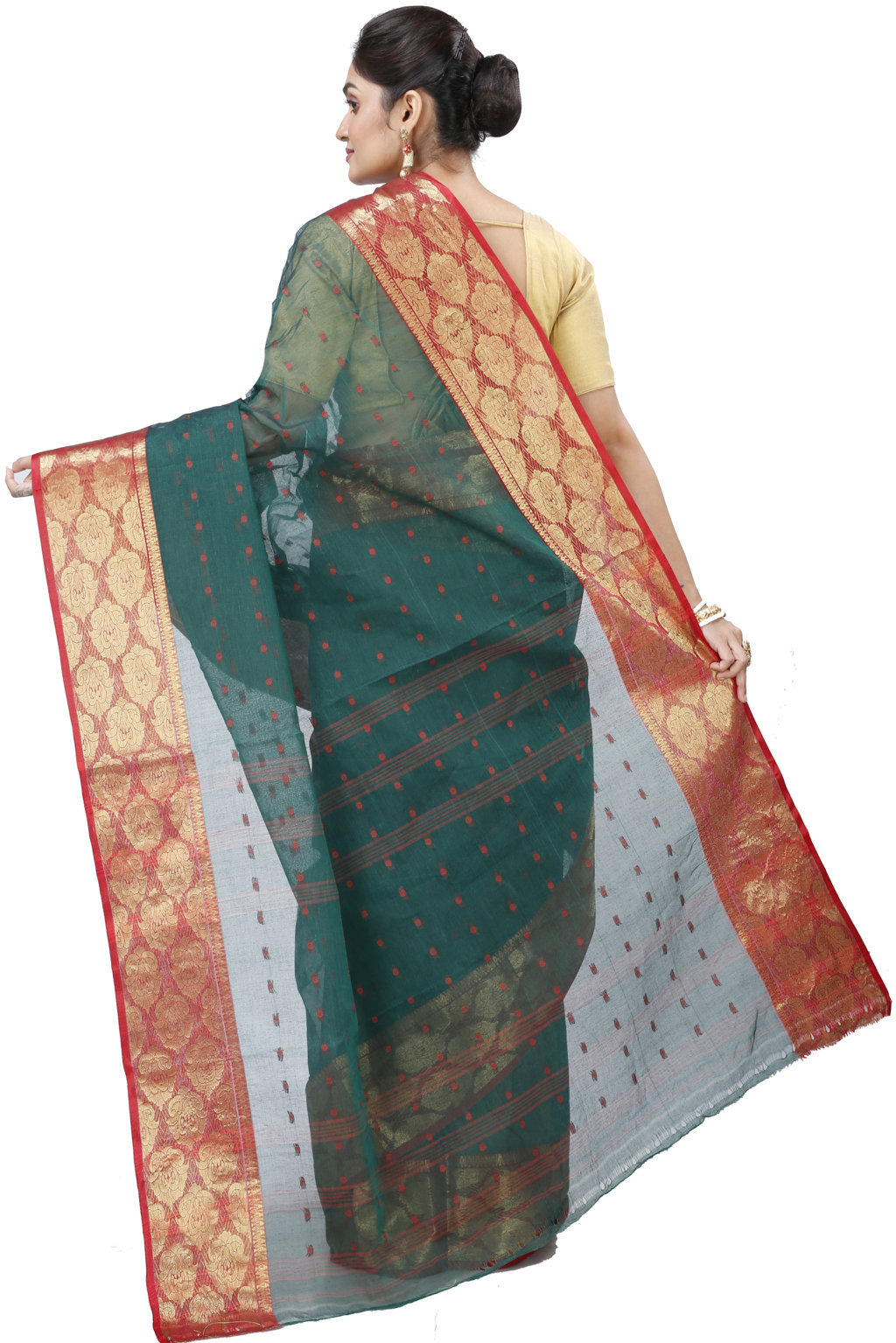 Dark Green Pure Cotton Asmani Tant Saree (196)